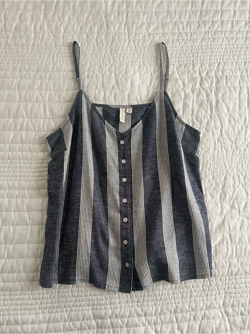 Treasure & Bond Navy and White Vertical Stripe Button-Front Cami